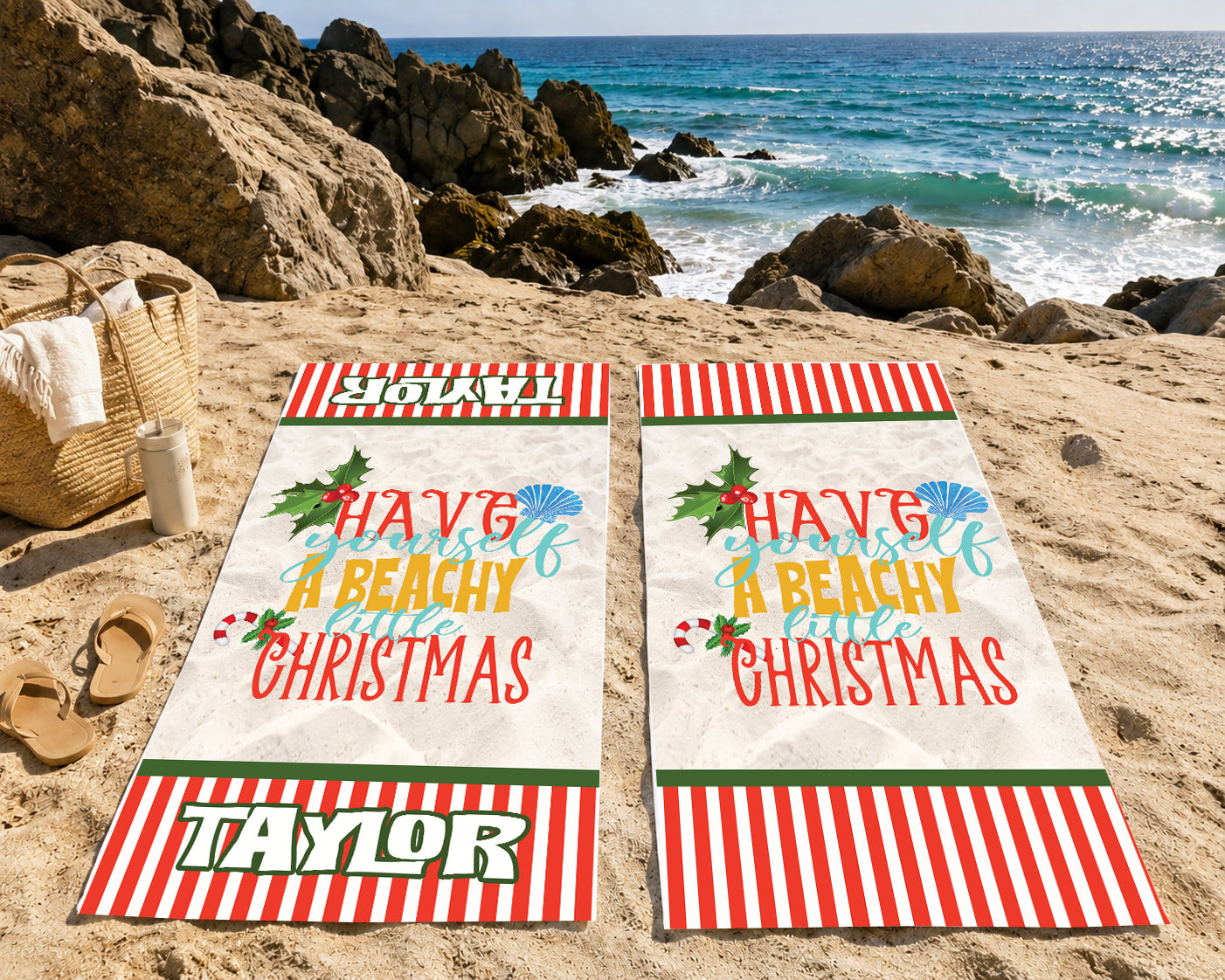 Personalized Have a Beachy Little Christmas Beach Towel
