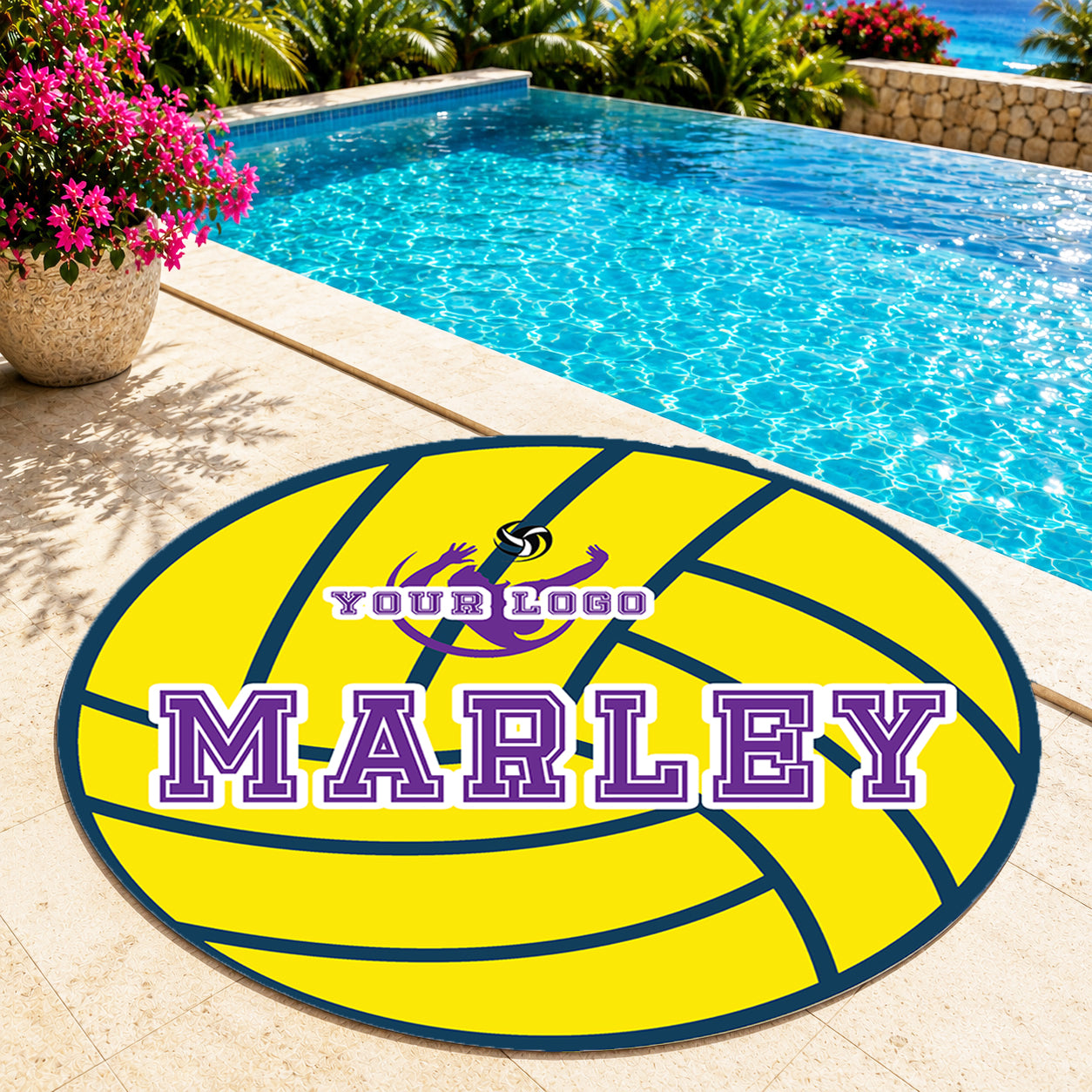 Personalized Sports Round Beach Towel | Sport Team Logo and Number | Stadium Towel | Baseball, Volleyball, Basketball, Tennis, Soccor Gift