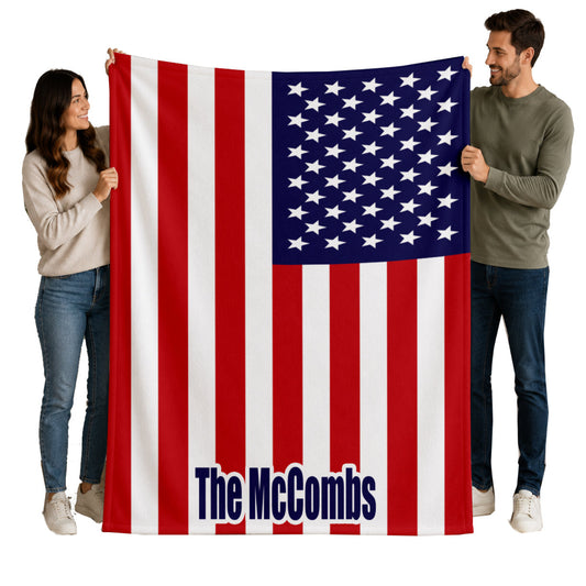 Optioanl Personalized American Flag Blanket | Patriotic American Throw | Labor Day  | Memorial Day | Veteran's Day | Americana Decor