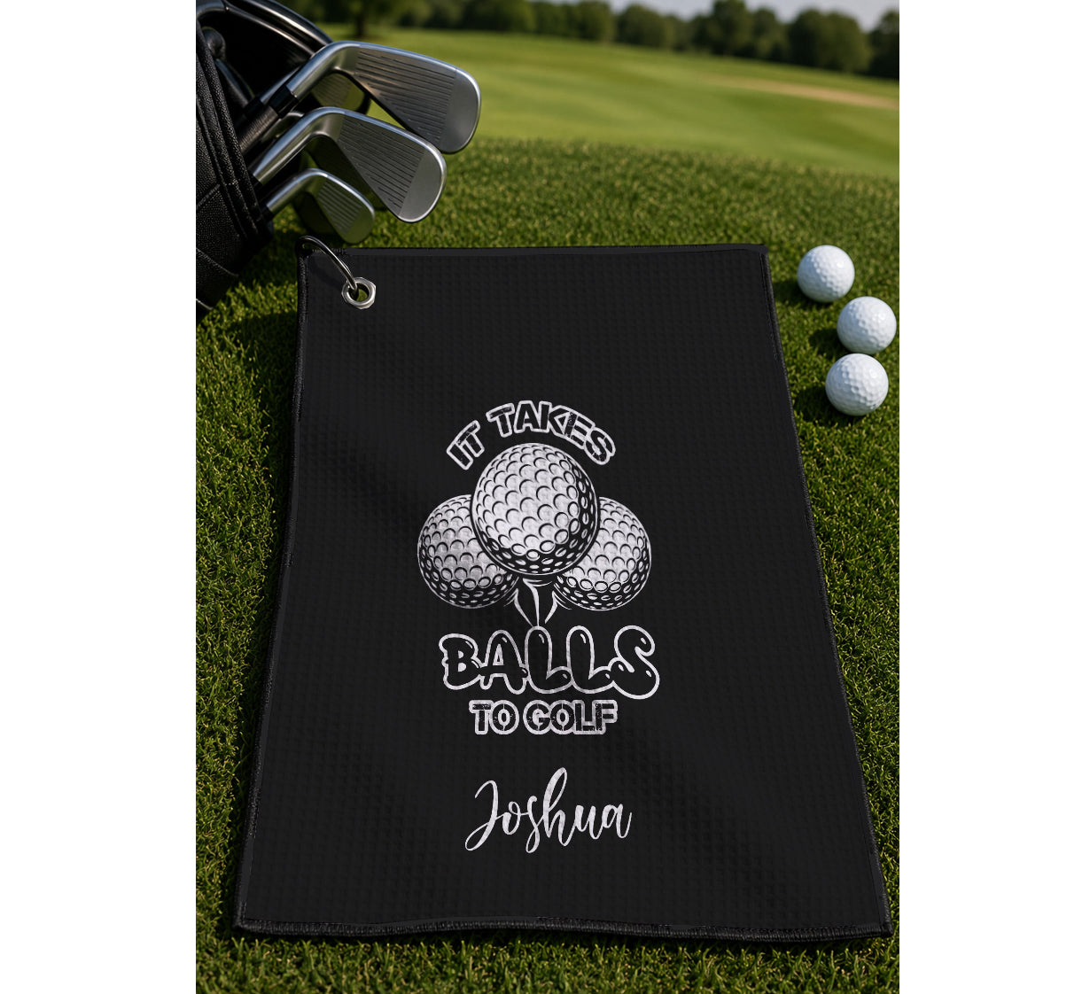 Personalized Golf Sports Towel with Name | Custom It Takes Balls to Golf Towel | Partner Player Coach Tournament | Funny Golfing Gift Men