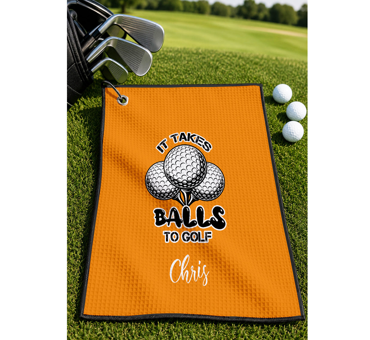Personalized Golf Sports Towel with Name | Custom It Takes Balls to Golf Towel | Partner Player Coach Tournament | Funny Golfing Gift Men