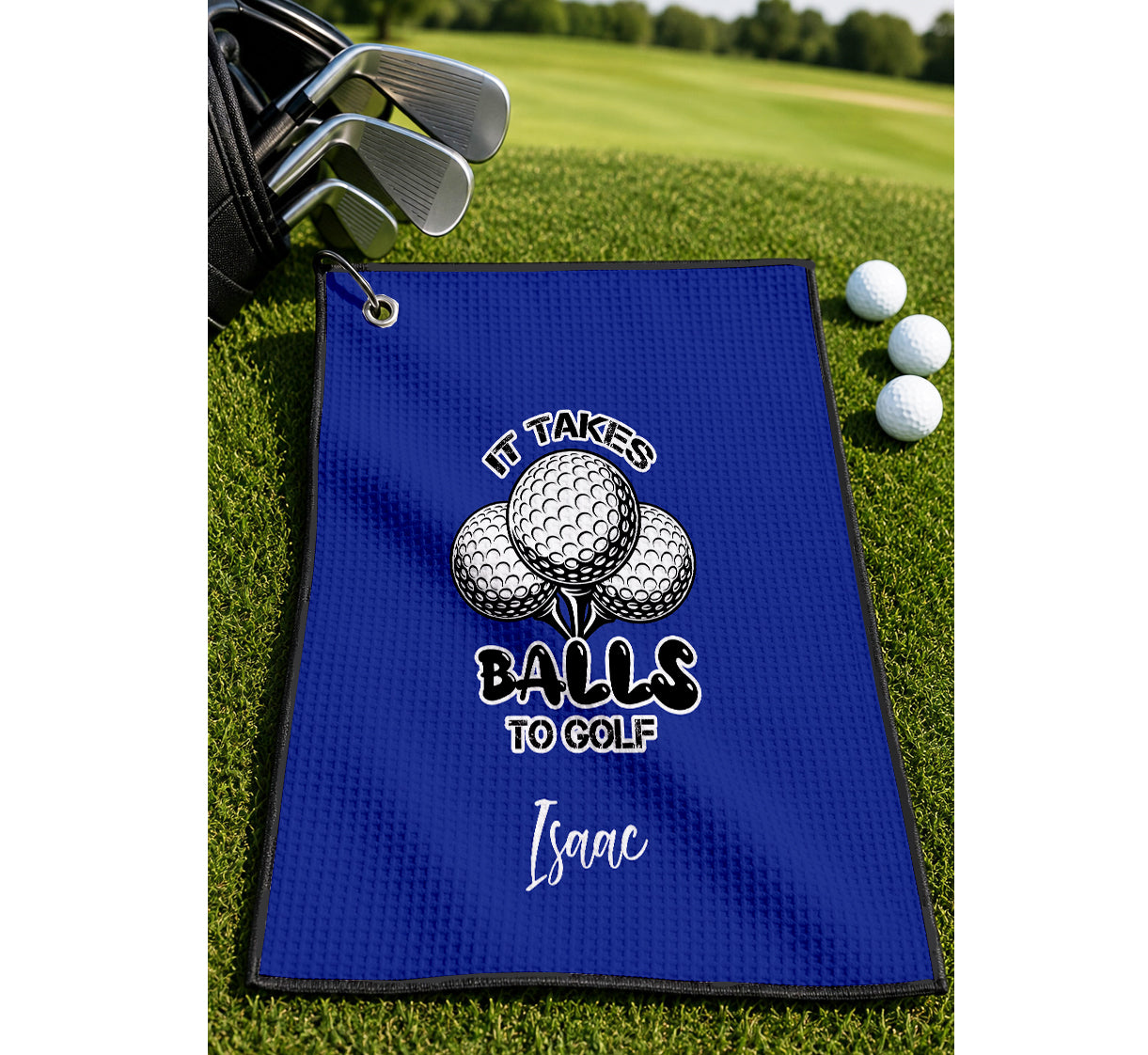 Personalized Golf Sports Towel with Name | Custom It Takes Balls to Golf Towel | Partner Player Coach Tournament | Funny Golfing Gift Men