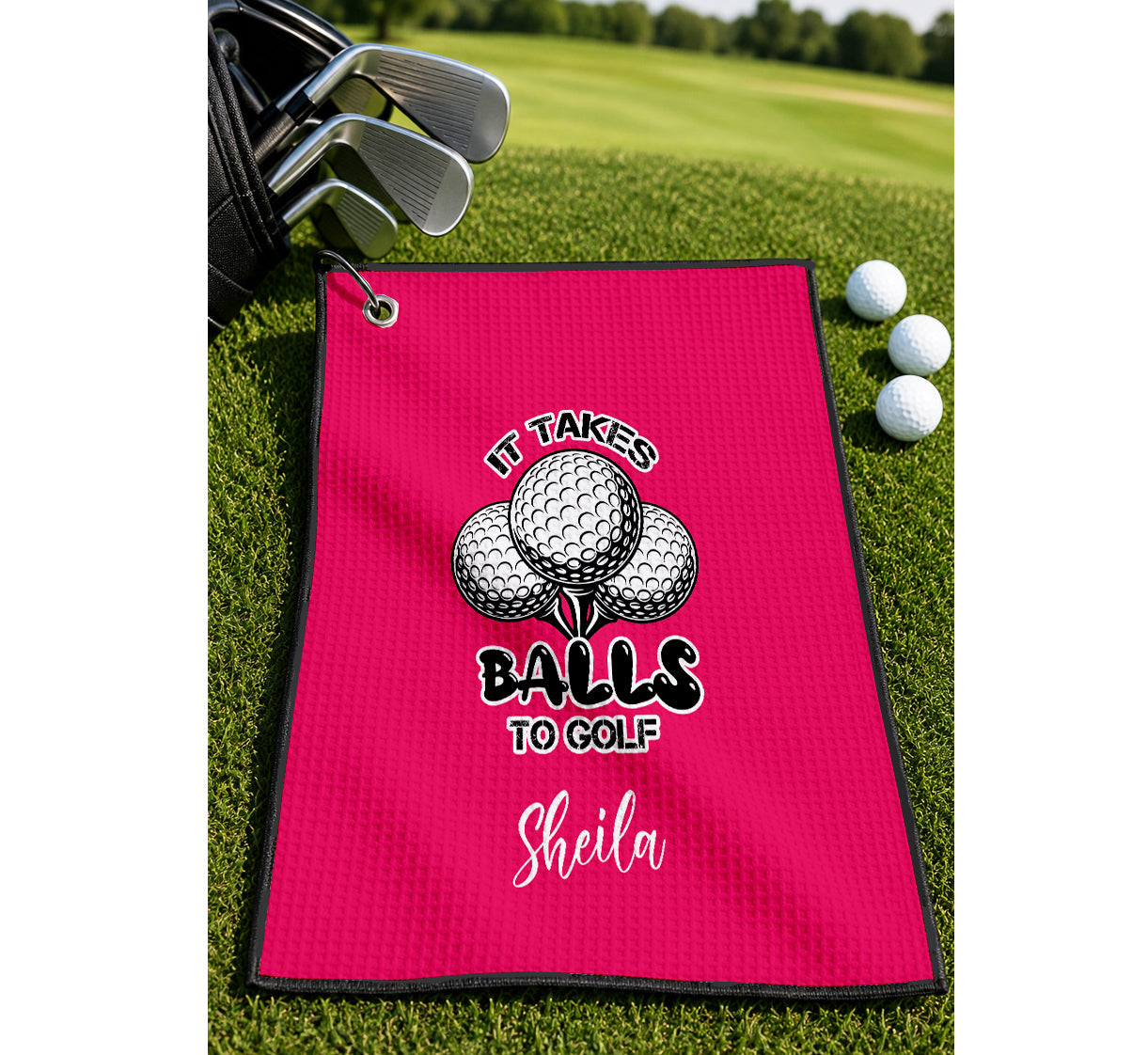 Personalized Golf Sports Towel with Name | Custom It Takes Balls to Golf Towel | Partner Player Coach Tournament | Funny Golfing Gift Men