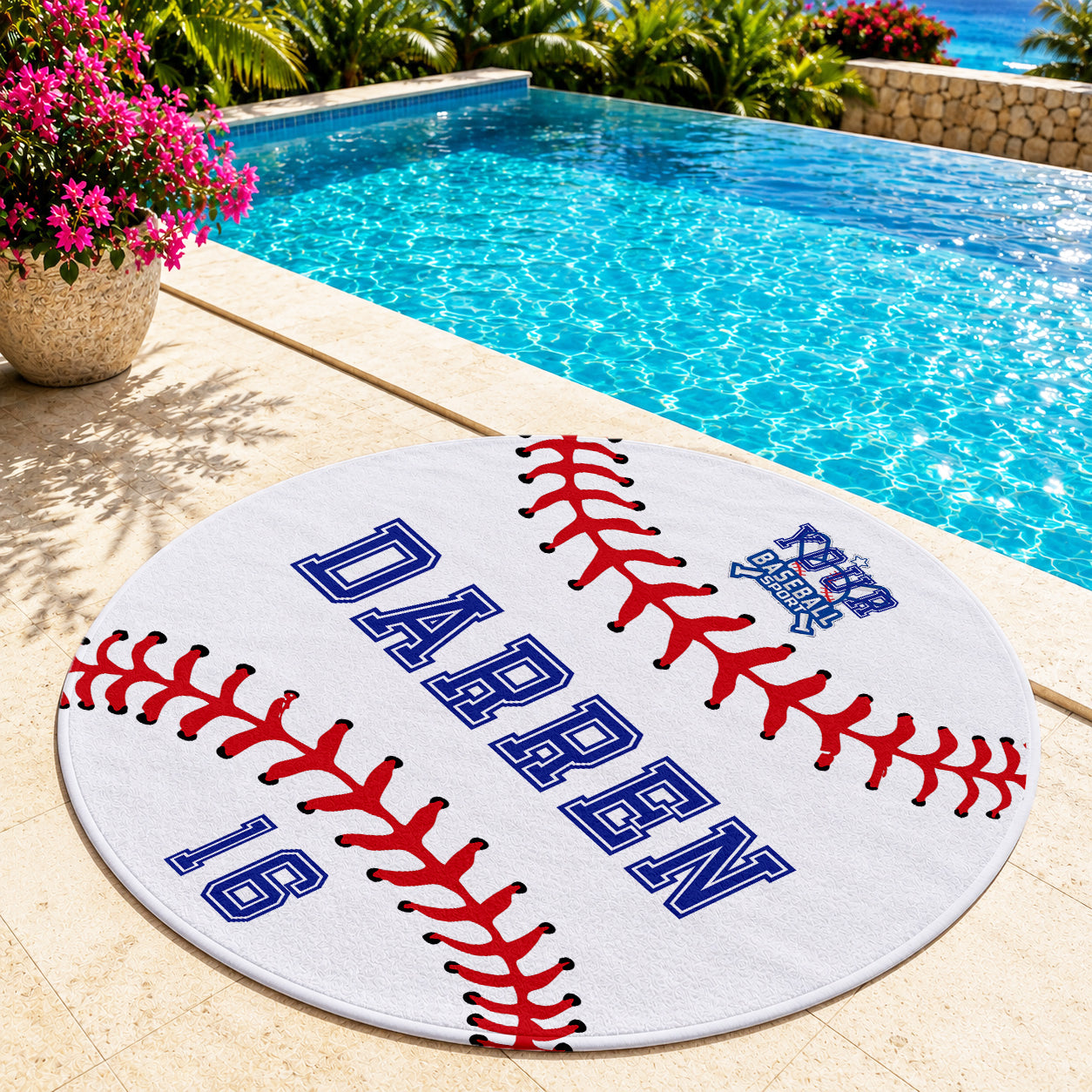 Personalized Sports Round Beach Towel  |  Sport Team Logo and Number | Stadium Towel | Baseball, Volleyball, Basketball, Tennis, Soccor Gift