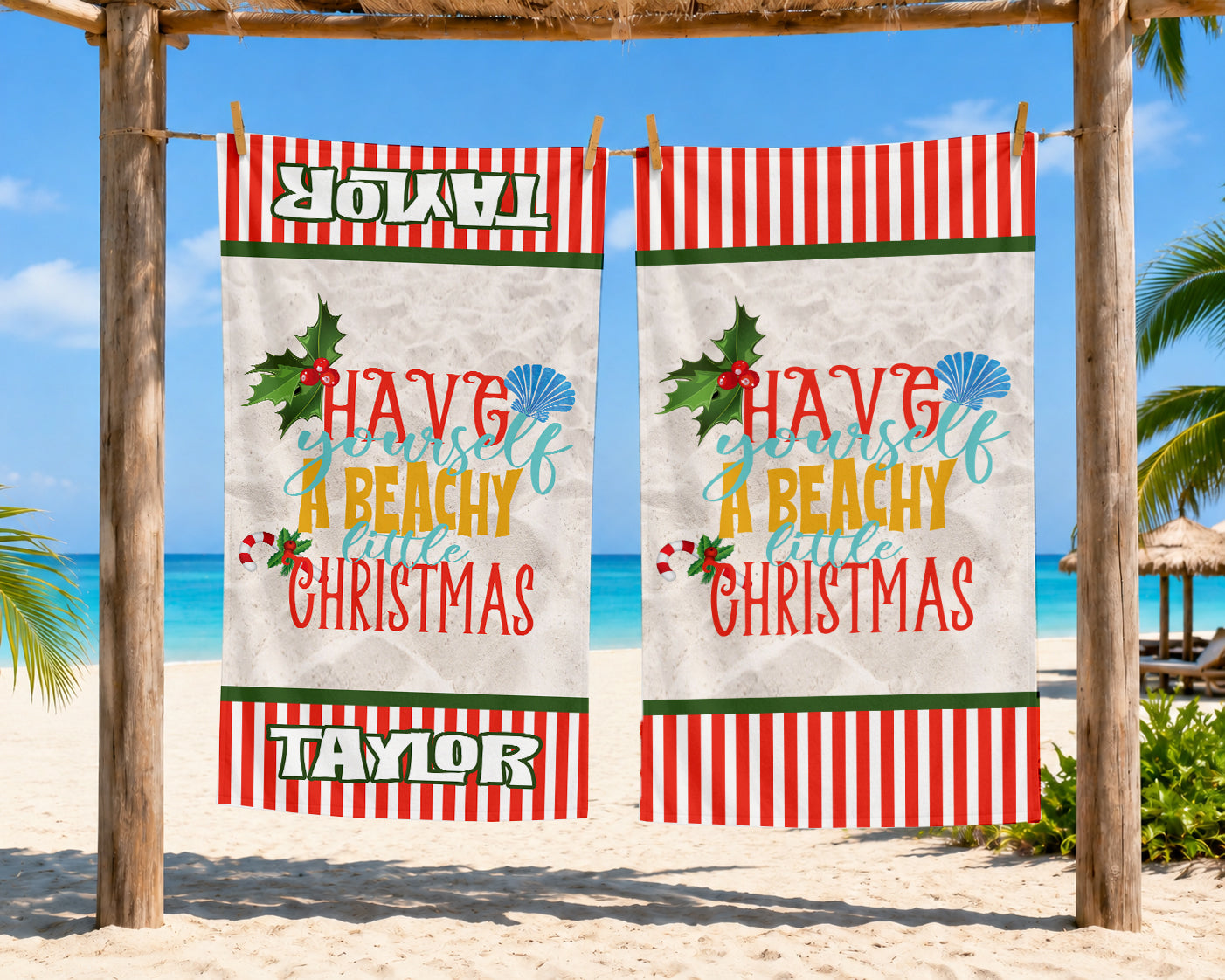 Personalized Have a Beachy Little Christmas Beach Towel