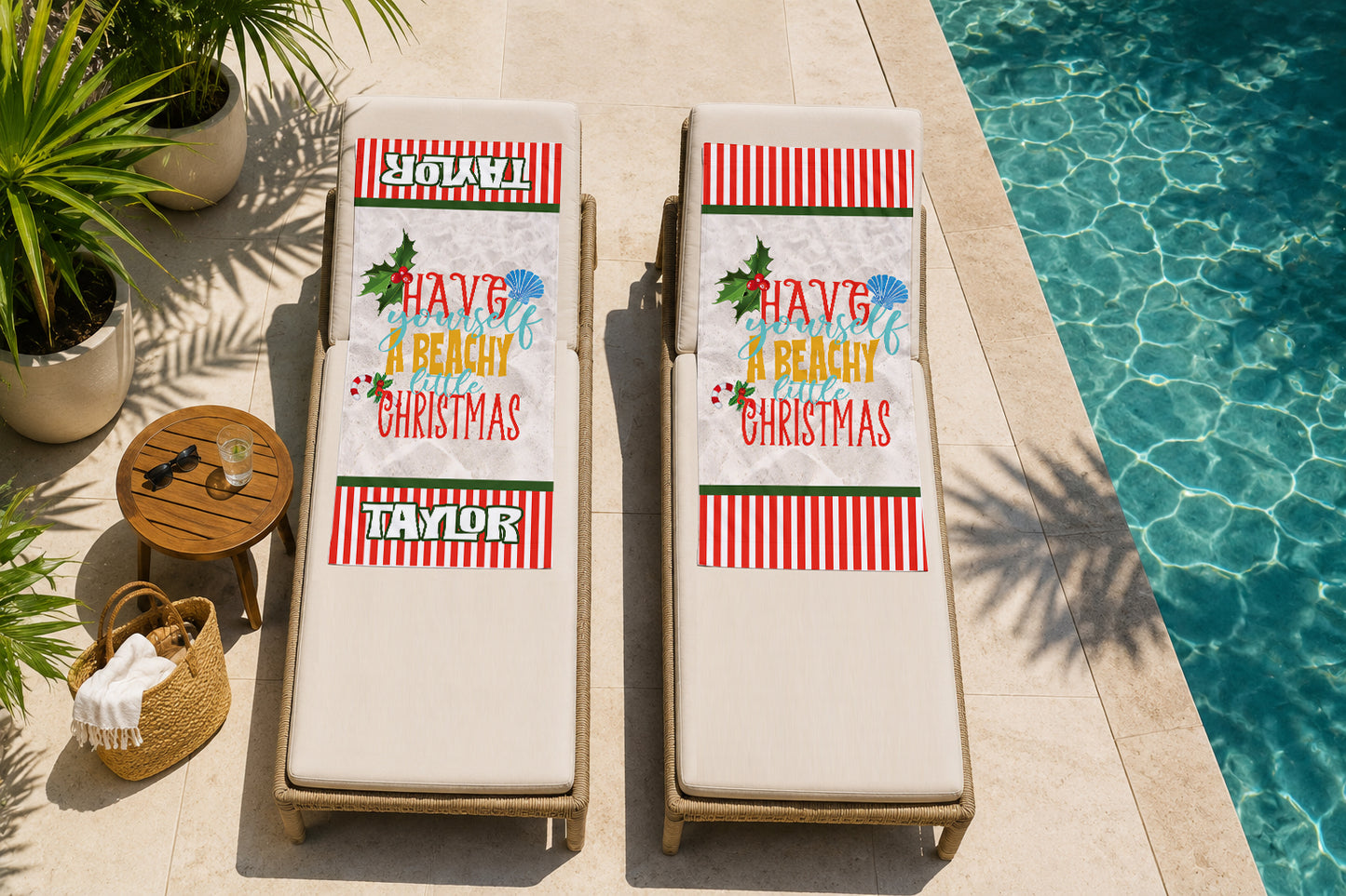 Personalized Have a Beachy Little Christmas Beach Towel