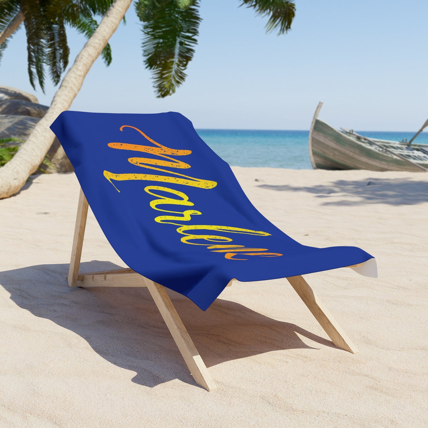 Personalized Beach Towel for Boys, Custom Name Tropical Palm Design