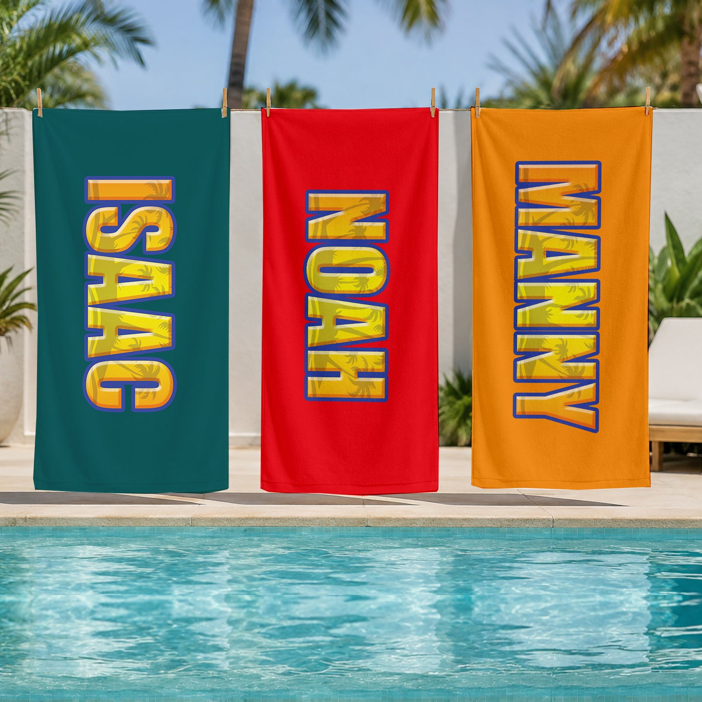 Personalized Beach Towel for Boys, Custom Name Tropical Palm Design