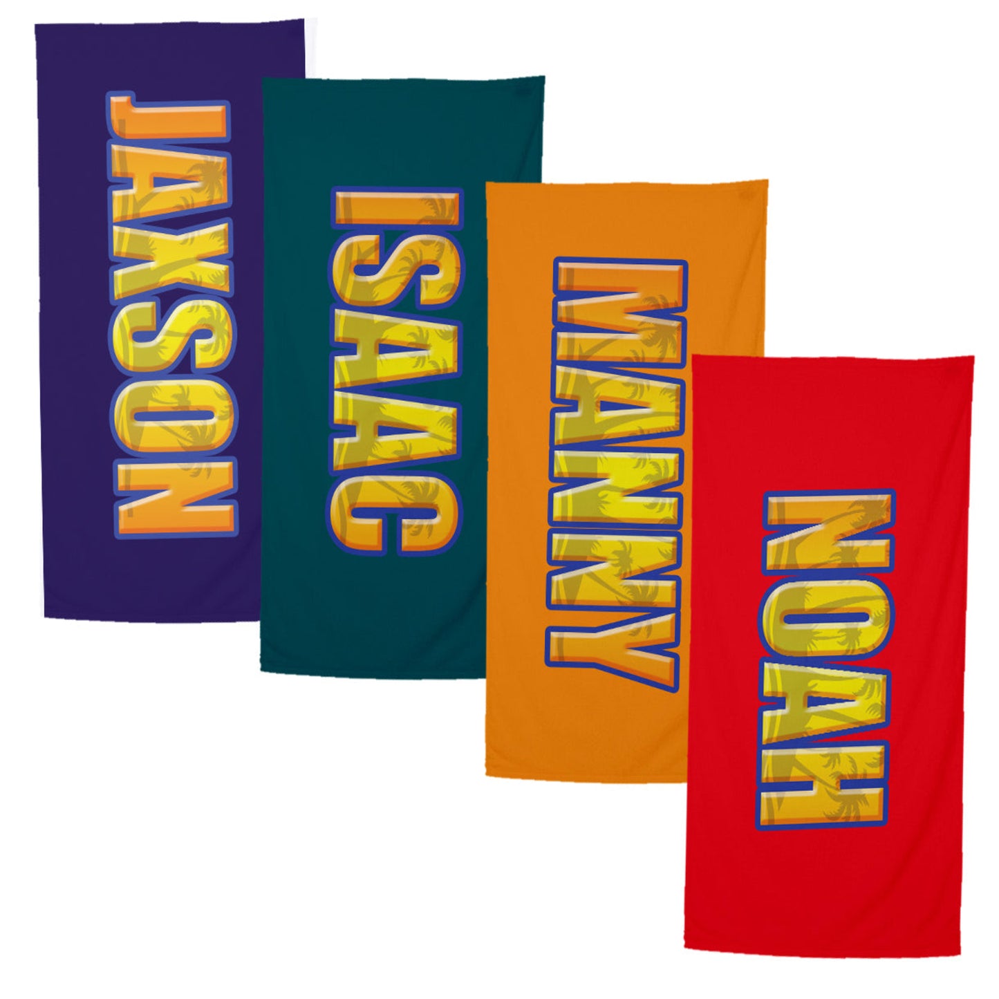 Personalized Beach Towel for Boys, Custom Name Tropical Palm Design