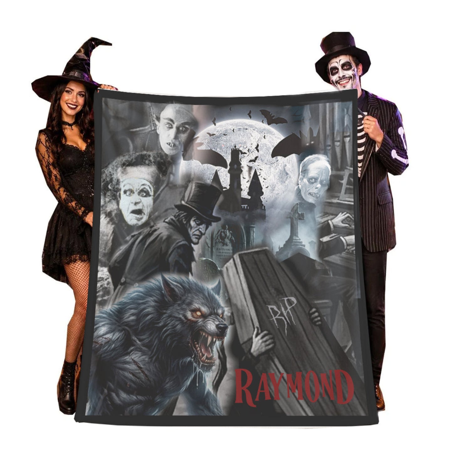 Optional Personalized Halloween Classic Horror Movie Lovers Blanket | Scary Film Genre Collage Throw Gift | Fall Season Tapestry Decor