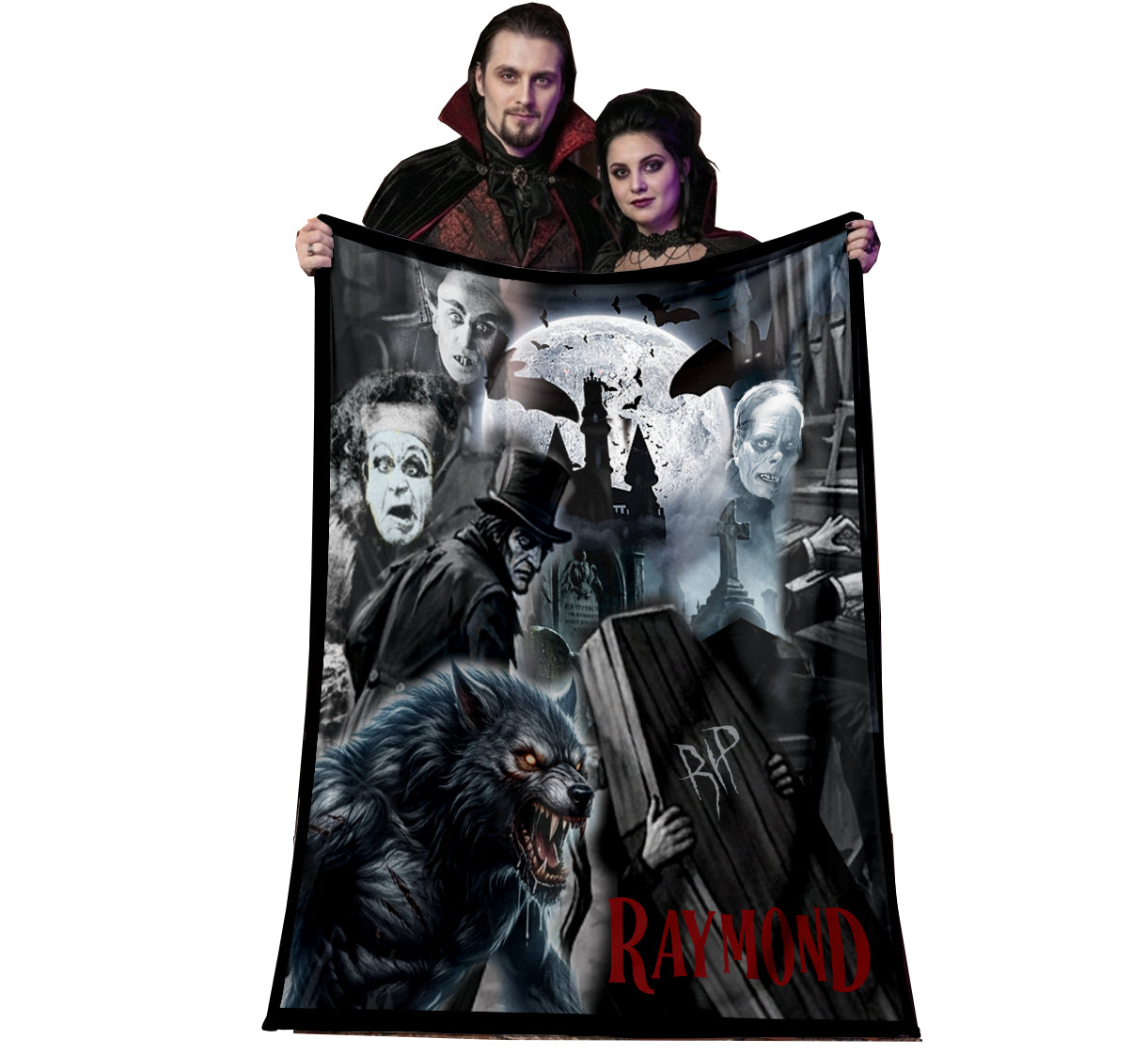 Optional Personalized Halloween Classic Horror Movie Lovers Blanket | Scary Film Genre Collage Throw Gift | Fall Season Tapestry Decor