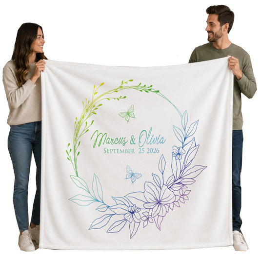 Personalized Wedding Blanket with Names & Date, Anniversary Engagement Throw, Custom Couple Gift, Bridal Shower or Bachelorette Present