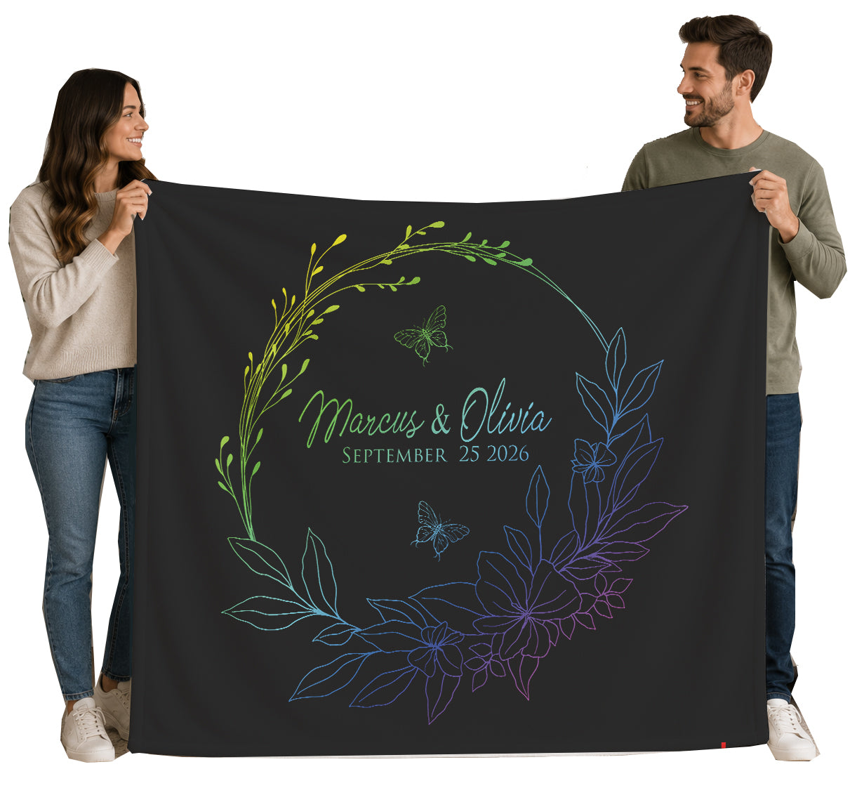 Personalized Wedding Wreath Blanket | Custom Names & Date Floral Design