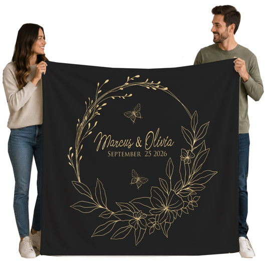Personalized Wedding Blanket with Names & Date, Anniversary Engagement Throw, Custom Couple Gift, Bridal Shower or Bachelorette Present