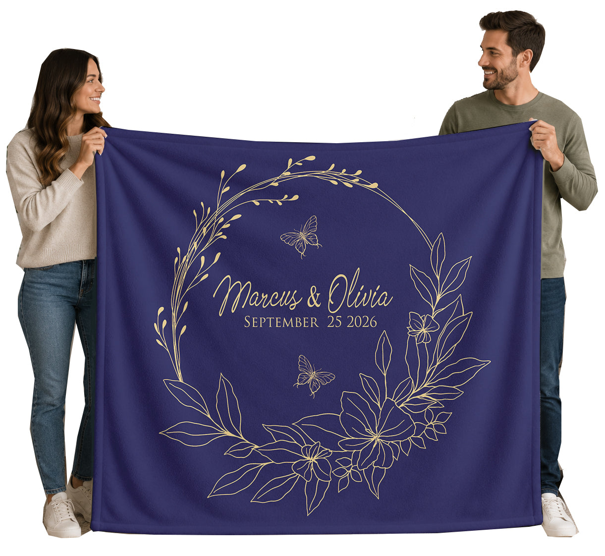 Personalized Wedding Blanket with Names & Date, Anniversary Engagement Throw, Custom Couple Gift, Bridal Shower or Bachelorette Present