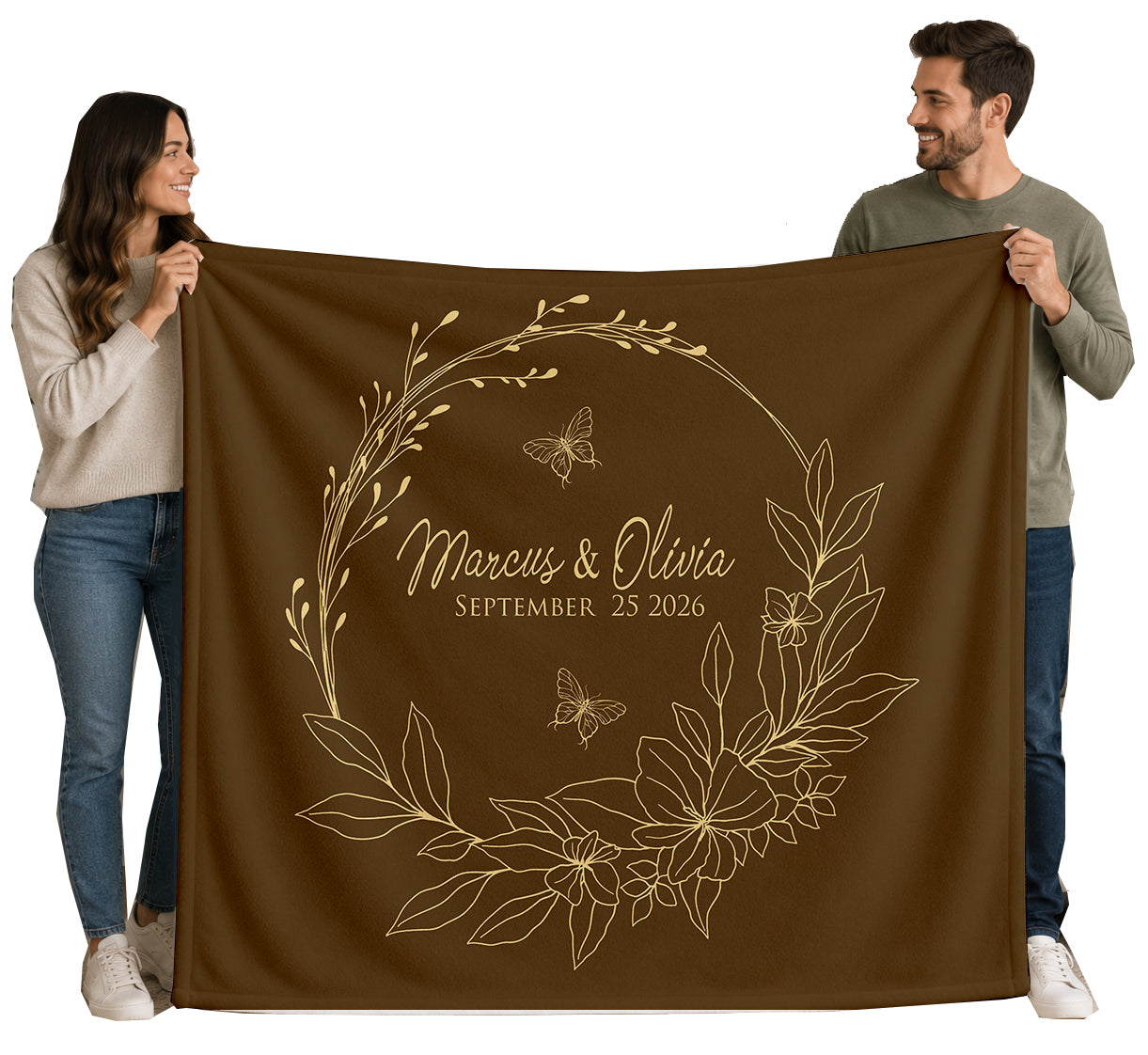 Personalized Wedding Blanket with Names & Date, Anniversary Engagement Throw, Custom Couple Gift, Bridal Shower or Bachelorette Present