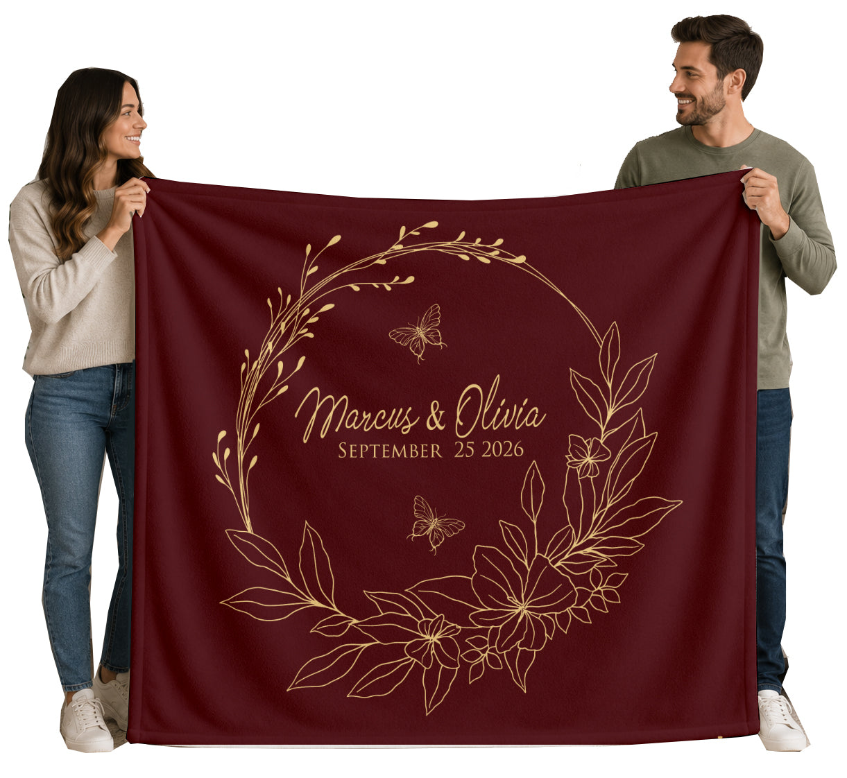 Personalized Wedding Blanket with Names & Date, Anniversary Engagement Throw, Custom Couple Gift, Bridal Shower or Bachelorette Present