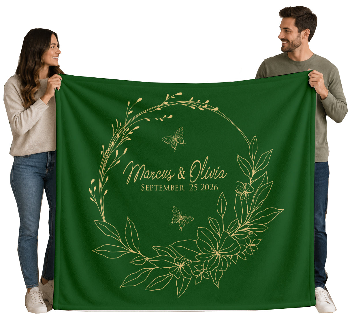 Personalized Wedding Blanket with Names & Date, Anniversary Engagement Throw, Custom Couple Gift, Bridal Shower or Bachelorette Present