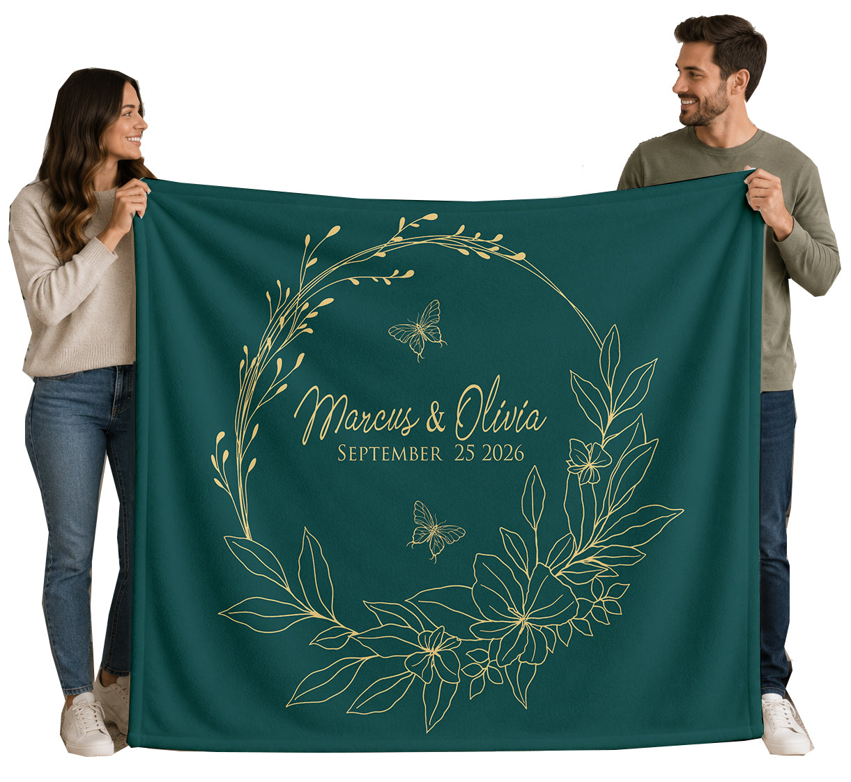 Personalized Wedding Blanket with Names & Date, Anniversary Engagement Throw, Custom Couple Gift, Bridal Shower or Bachelorette Present