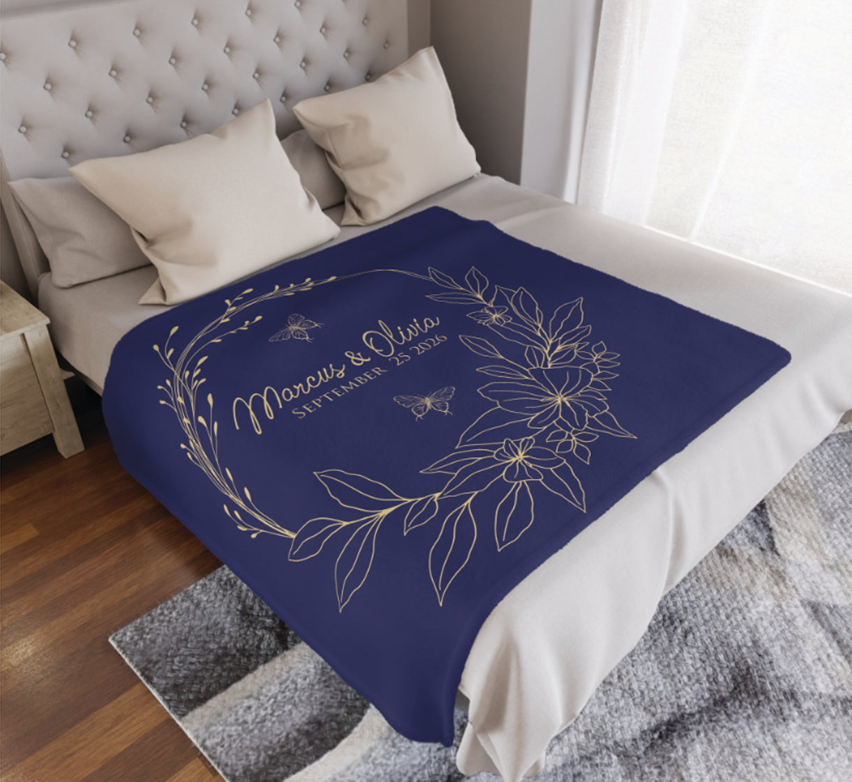 Personalized Wedding Blanket with Names & Date, Anniversary Engagement Throw, Custom Couple Gift, Bridal Shower or Bachelorette Present