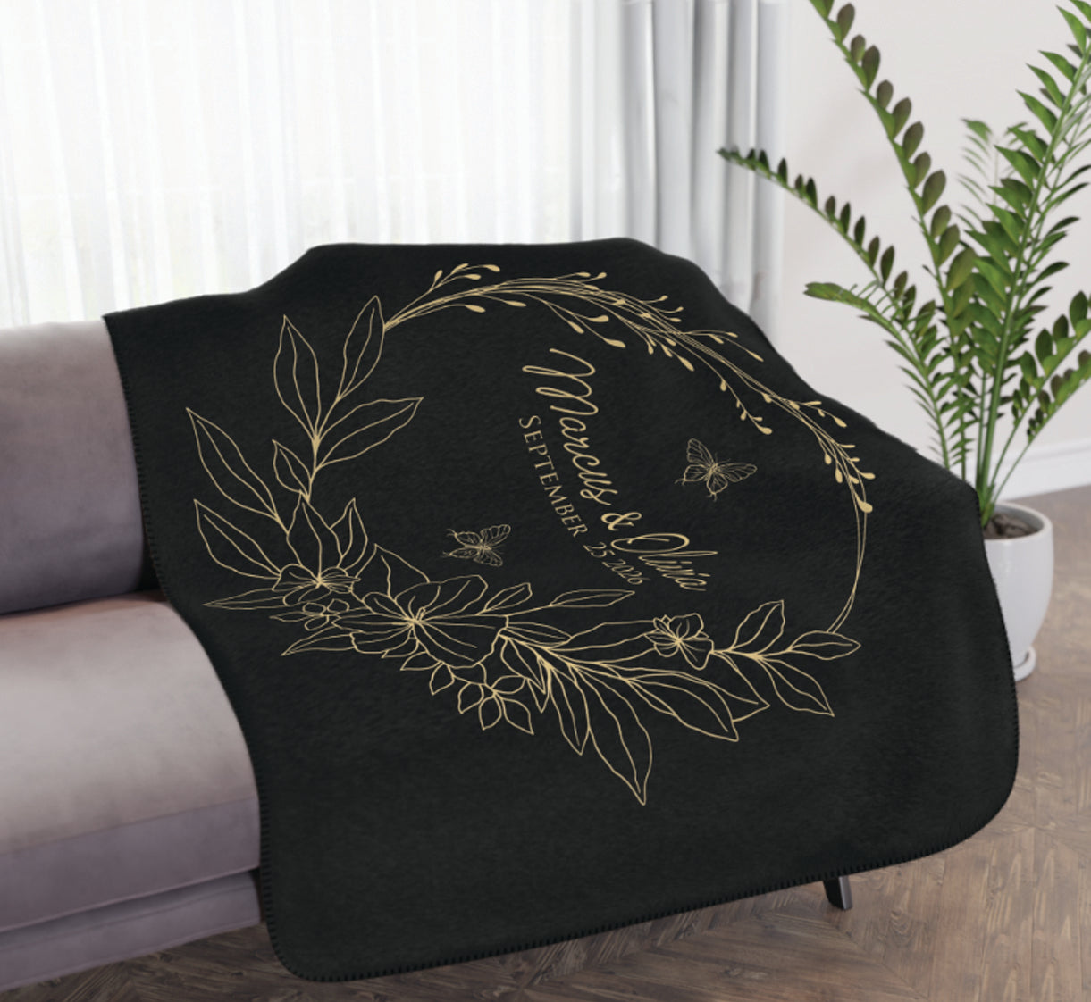 Personalized Wedding Blanket with Names & Date, Anniversary Engagement Throw, Custom Couple Gift, Bridal Shower or Bachelorette Present
