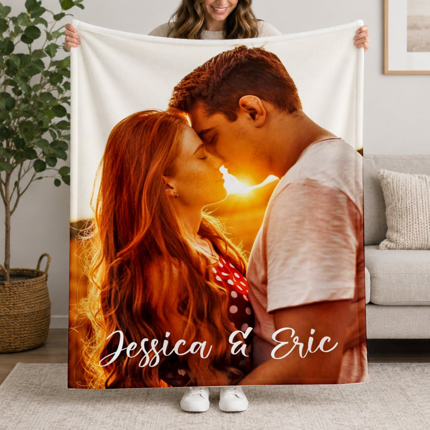 Custom Personalized One Photo Collage Blanket | Couples Family Memory Keepsake Thow | Sentimental Gifts for Friends | Engagement Present