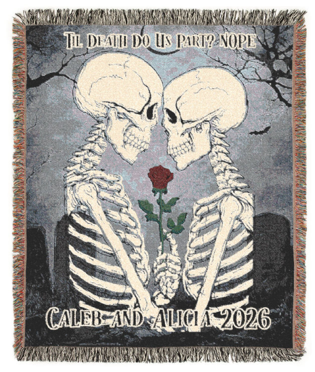 Personalized Skeleton Couple Halloween Blanket | Til Death Do Us Part | Gothic Throw Gift | Skeleton Lovers | Spooky Home Decor | Fall Decor