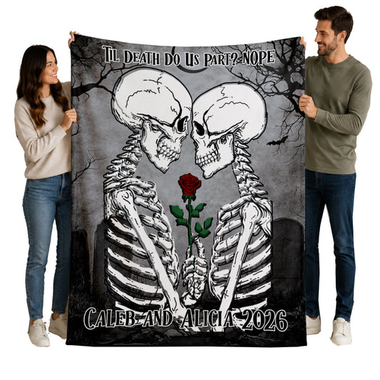 Personalized Skeleton Couple Halloween Blanket | Til Death Do Us Part | Gothic Throw Gift | Skeleton Lovers | Spooky Home Decor | Fall Decor