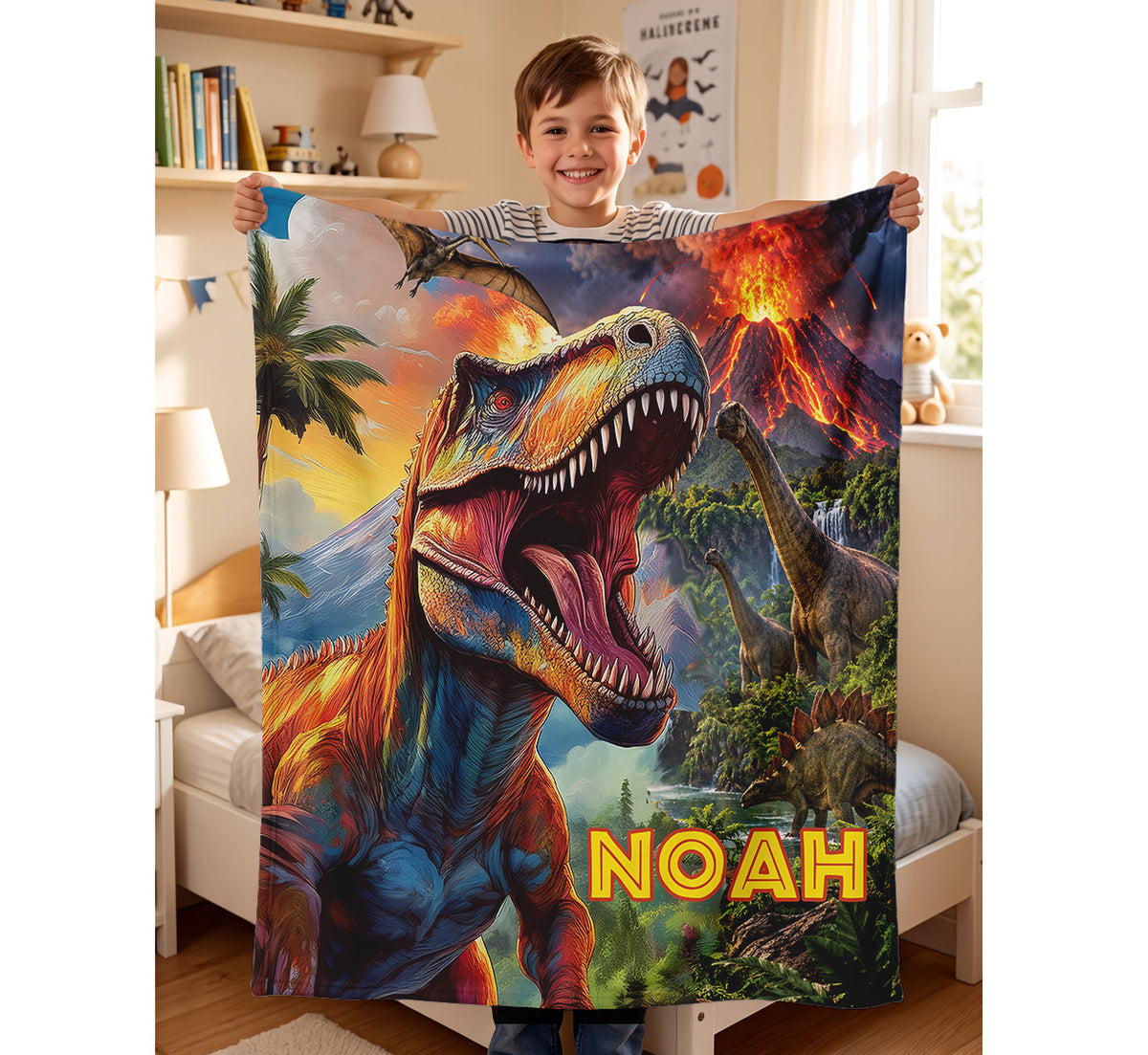 Personalized Dinosaur Blanket with Name | Custom T-Rex Throw