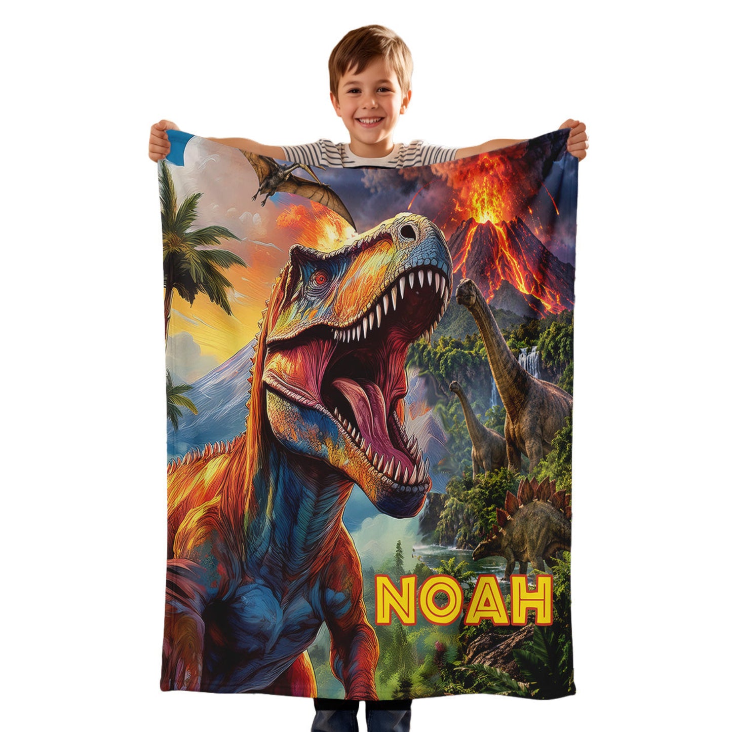 Personalized Dinosaur Blanket with Name | Custom T-Rex Throw
