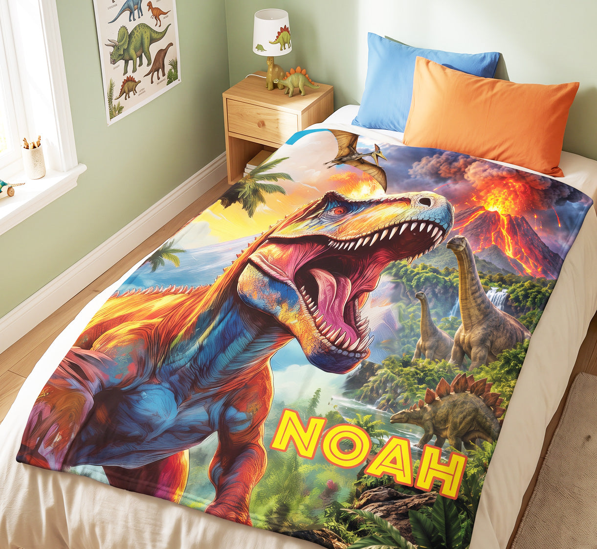 Personalized Dinosaur Blanket with Name | Custom T-Rex Throw