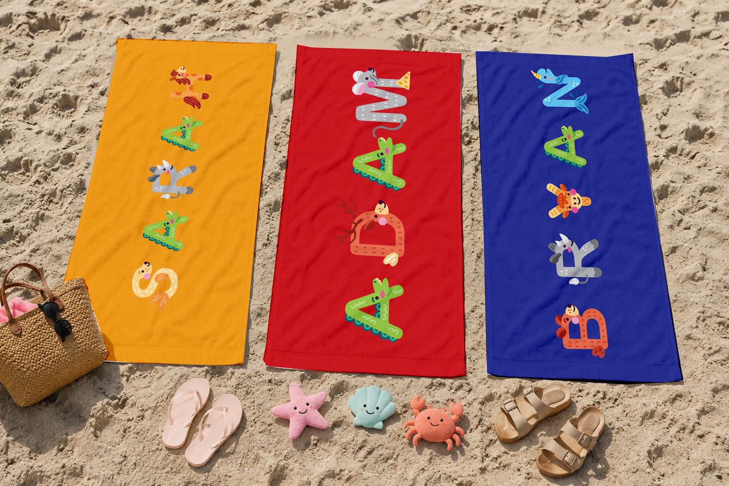 Personalized Animal Alphabet Beach Towel | Custom Name Kids Towel