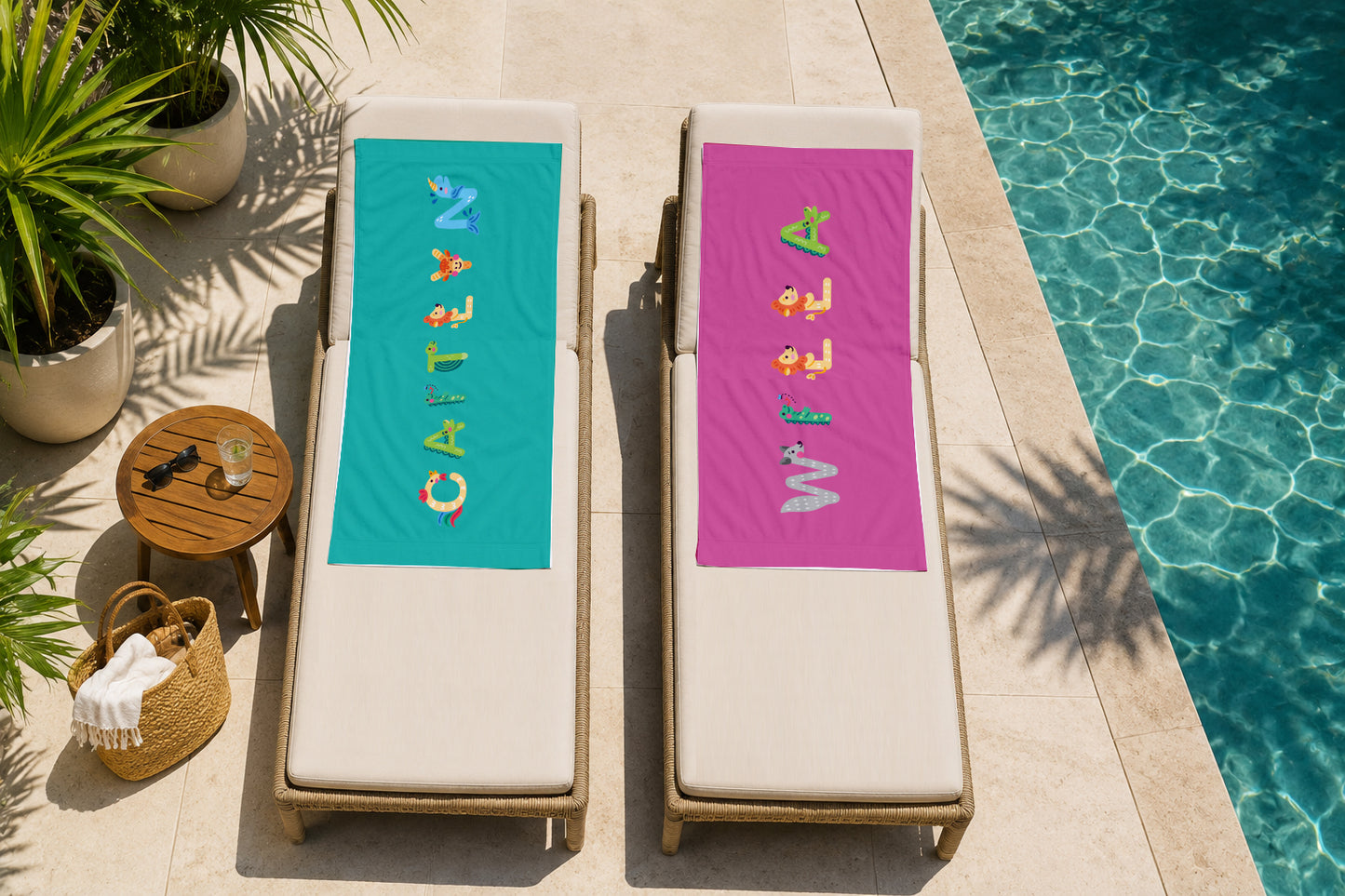 Personalized Animal Alphabet Beach Towel | Custom Name Kids Towel