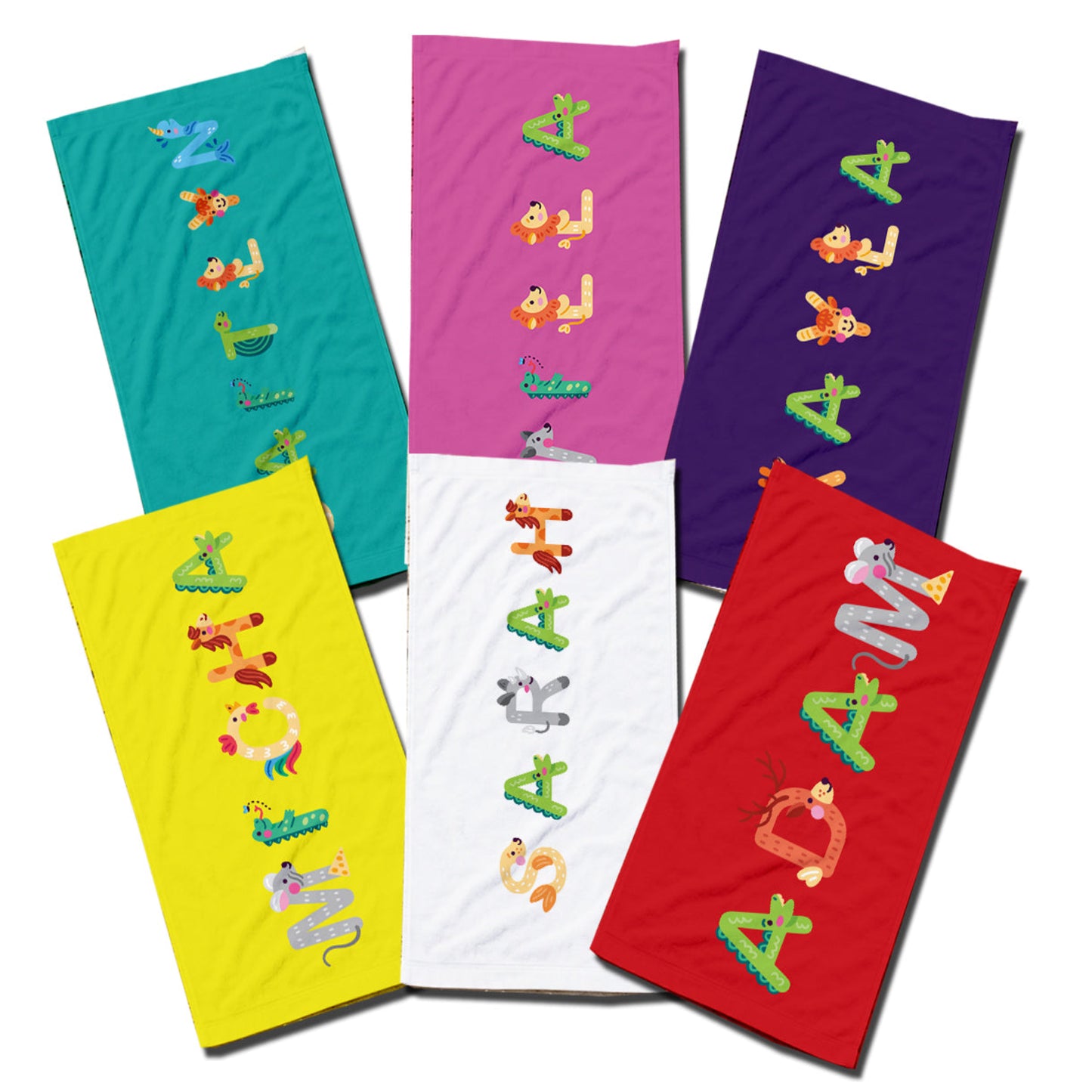 Personalized Animal Alphabet Beach Towel | Custom Name Kids Towel