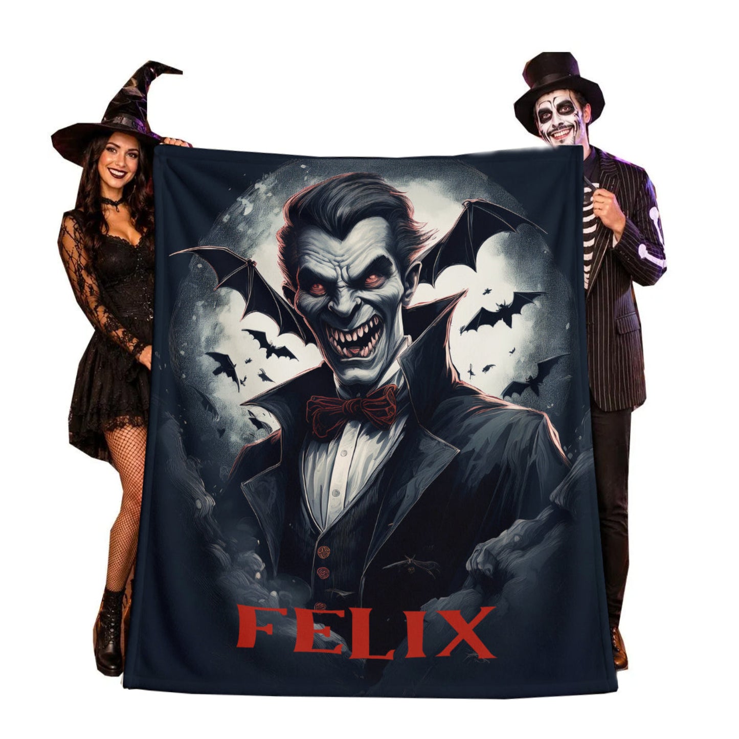 Personalized Vampire Blanket | Custom Name Halloween Throw Blanket | Gothic Dracula Bat Blanket | Spooky Season Gift for Him Her