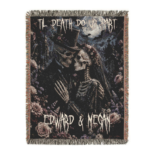 Custom Personalized Creepy Skeleton Couple Funeral Floral Halloween Blanket | Til Death Do Us Part | Spooky Throw Gift |  Spooky Decor