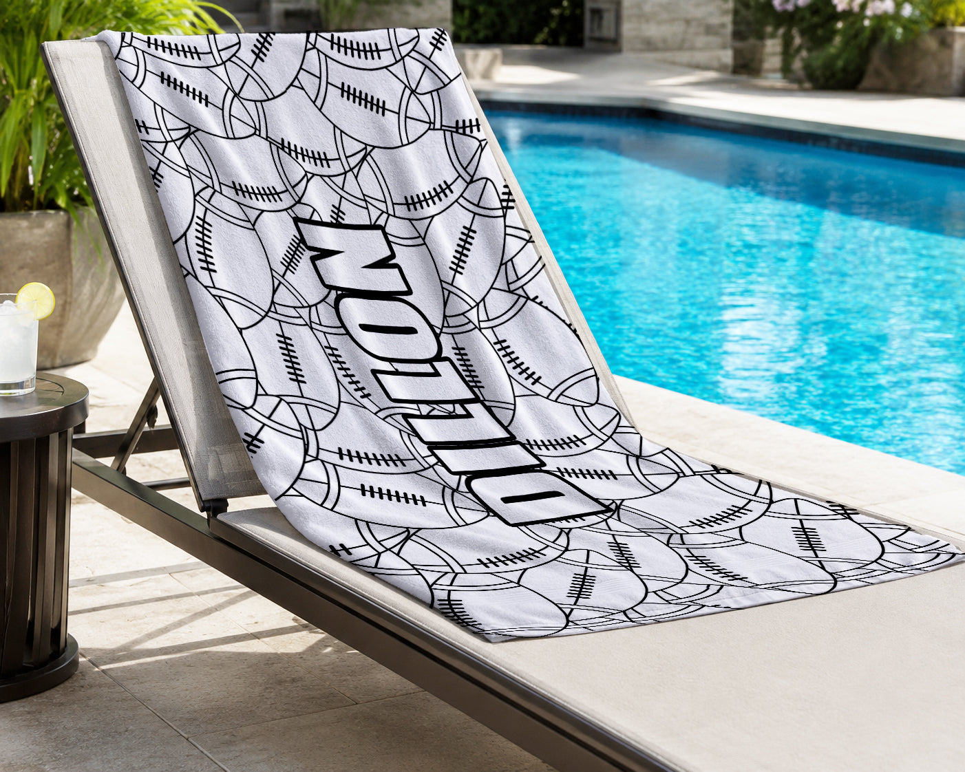 Personalized Coloring Doodle Coloring Beach Towel | Football Design with Name | Poolside Kids Crafts | Fabric Markers | Boys Beach Day