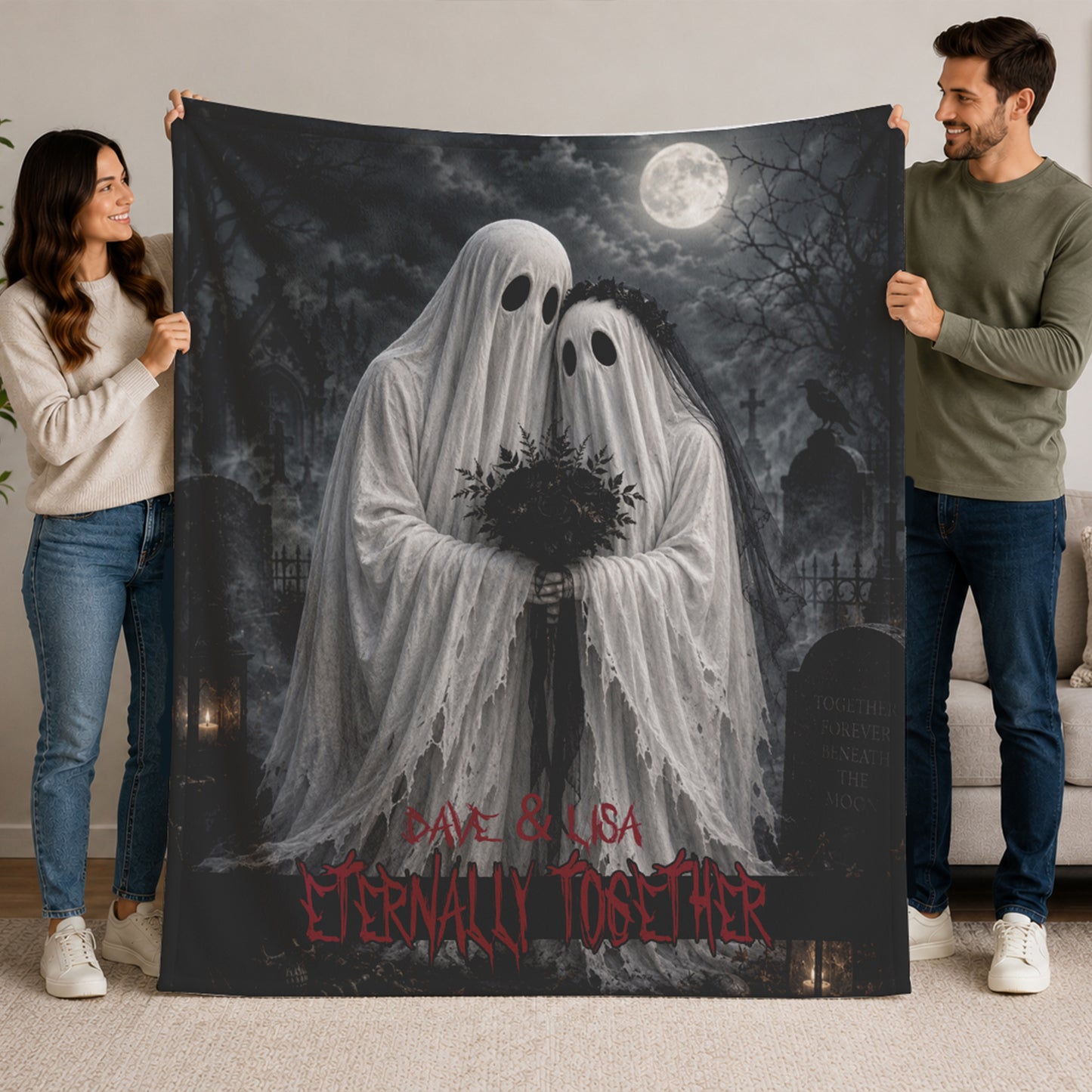 Custom Personalized Ghost Wedding Halloween Blanket | Eternally Together | Spooky Ghostly Throw Gift | Ghost  Lovers | Spooky Home Decor