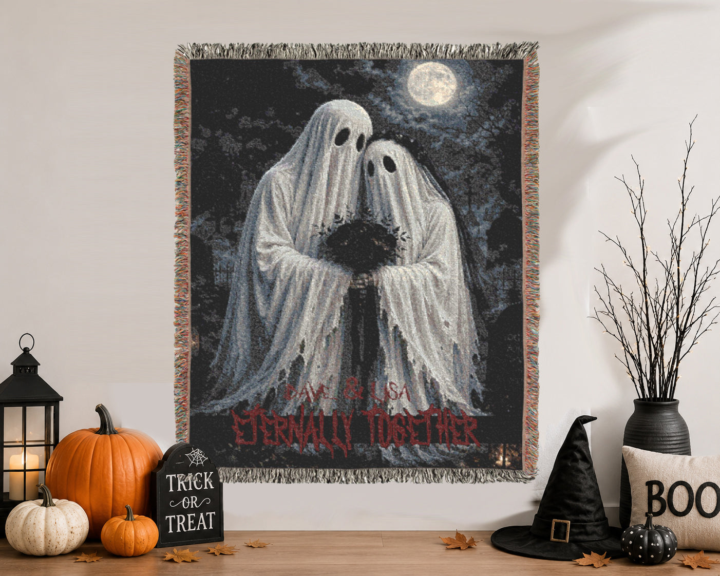 Custom Personalized Ghost Wedding Halloween Blanket | Eternally Together | Spooky Ghostly Throw Gift | Ghost  Lovers | Spooky Home Decor