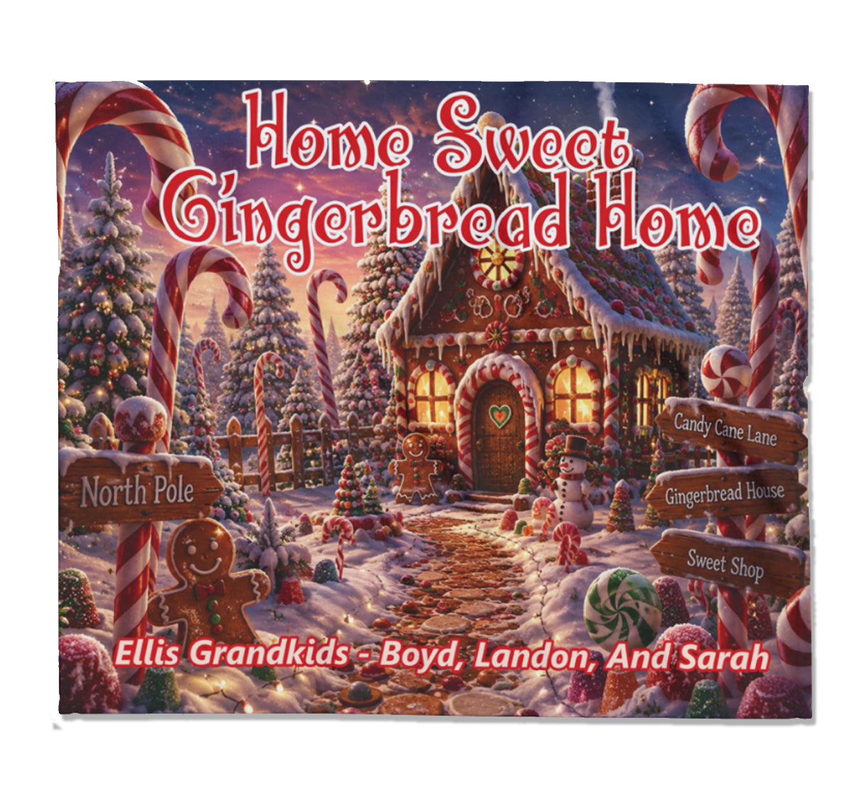 Personalized Grandkids Gingerbread Blanket | Custom Names Christmas Throw | Home Sweet Gingerbread Home Gift for Grandma | Family Names