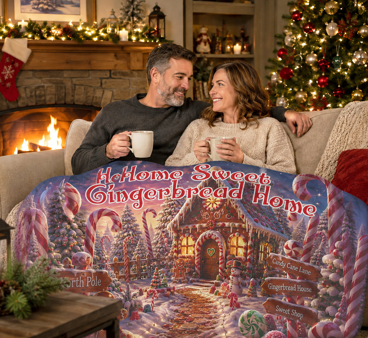 Personalized Grandkids Gingerbread Blanket | Custom Names Christmas Throw | Home Sweet Gingerbread Home Gift for Grandma | Family Names