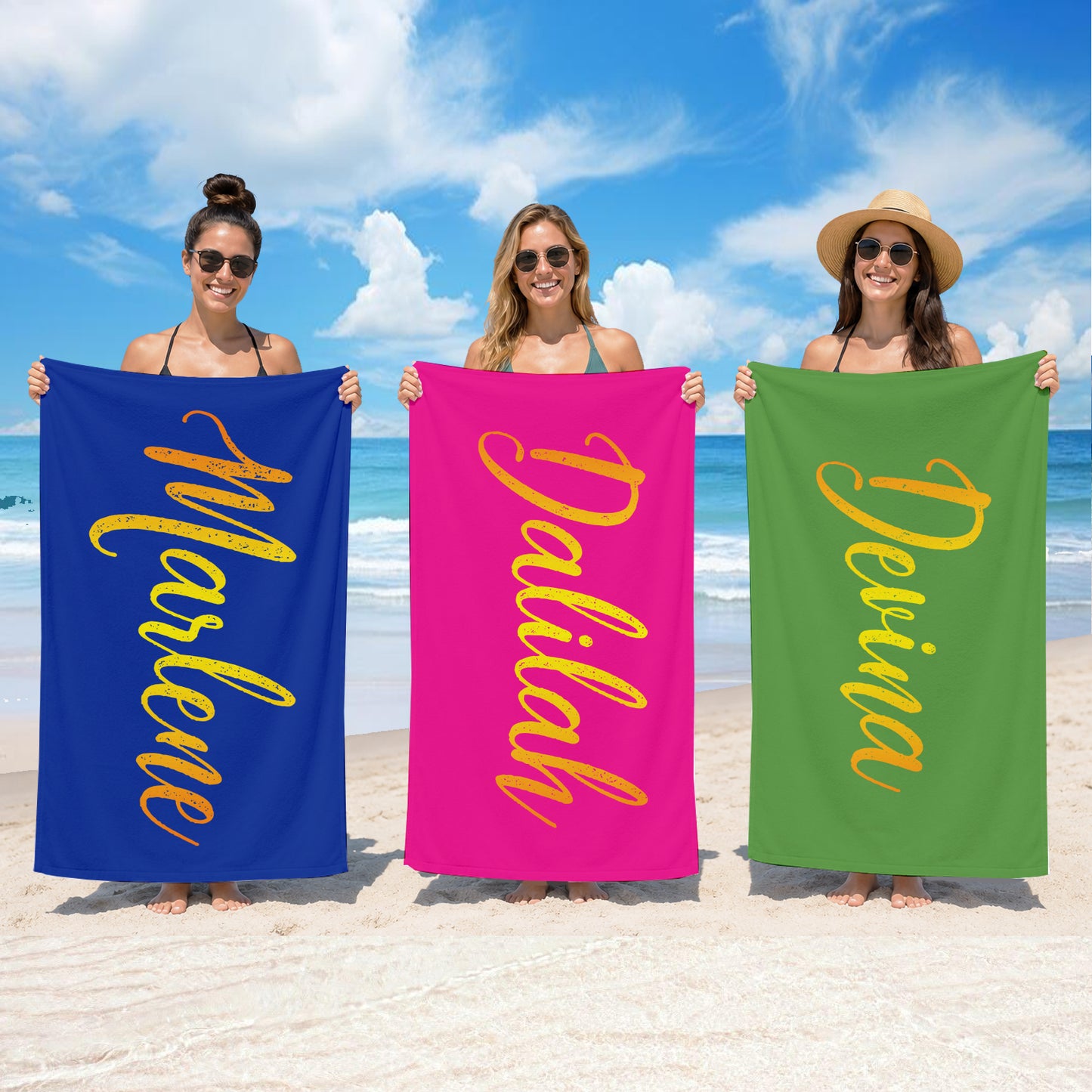 Personalized Solid Color Sun Kissed Name Feminine Beach Towels | Poolside Keepsake  | Girls Beach Day | Back to School Gift | Beachy Style