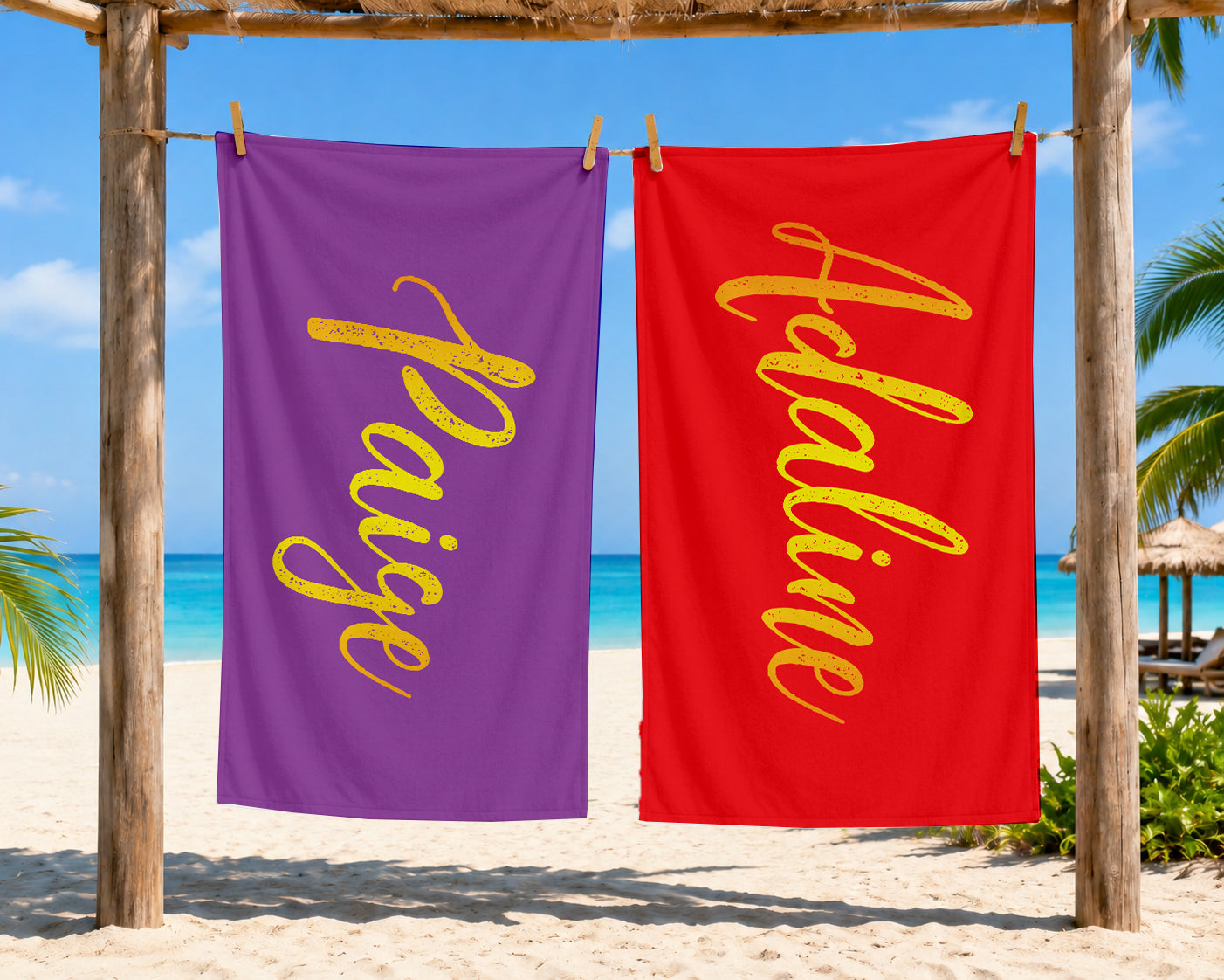 Personalized Solid Color Sun Kissed Name Feminine Beach Towels | Poolside Keepsake  | Girls Beach Day | Back to School Gift | Beachy Style
