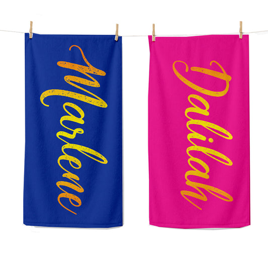 Personalized Solid Color Sun Kissed Name Feminine Beach Towels | Poolside Keepsake  | Girls Beach Day | Back to School Gift | Beachy Style