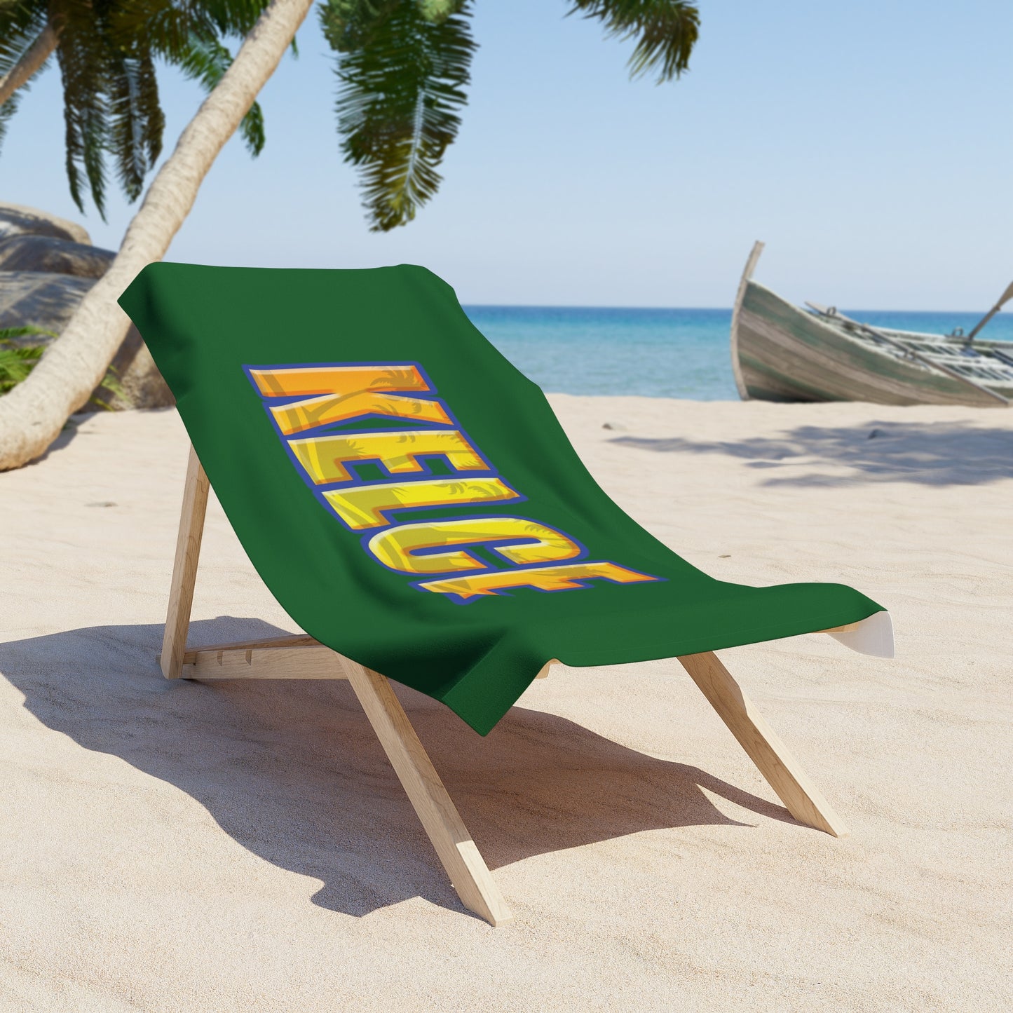 Personalized Beach Towel for Boys, Custom Name Tropical Palm Design