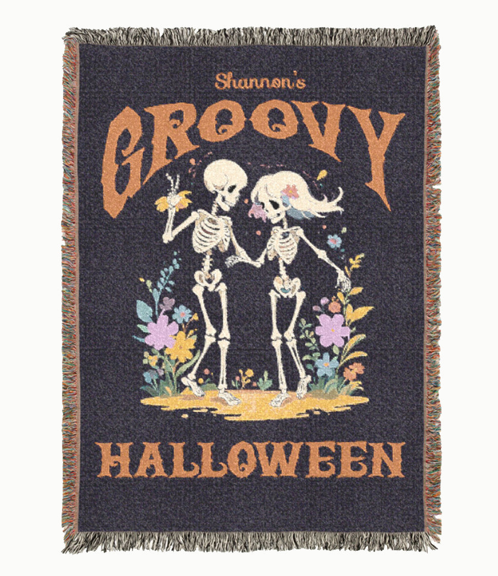 Personalized Halloween Couple Woven Blanket | Groovy Dance Skeleton Throw |  Creepy Gift |  Spooky Home Decor | Halloween Keepsake