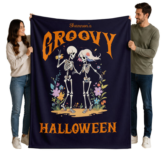 Personalized Halloween Couple Woven Blanket | Groovy Dance Skeleton Throw |  Creepy Gift |  Spooky Home Decor | Halloween Keepsake