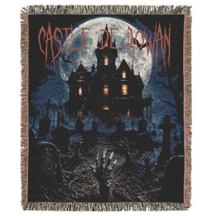 Personalized Spooky Woven Halloween Haunted House Blanket | Creepy Haunted Cemetary Fleece Throw |  Eerie Macabre Gift | Fall Season Decor