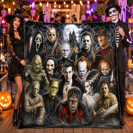 Personalized Halloween Horror Movie Lovers Blanket | Classic Horror Film Genre Collage Woven Throw | Macabre Gift | Creepy Tapestry