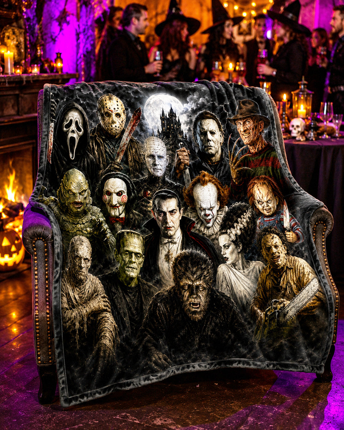 Personalized Halloween Horror Movie Lovers Blanket | Classic Horror Film Genre Collage Woven Throw | Macabre Gift | Creepy Tapestry